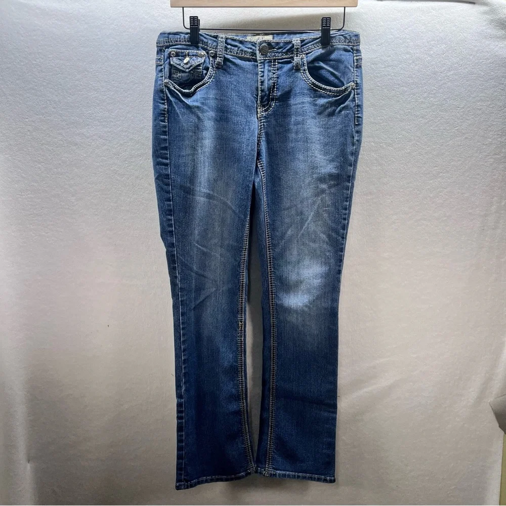 Earl Jean Flap pocket Bootcut‎ Jeans Womens 6 Blue Denim Stretch Cute 2930